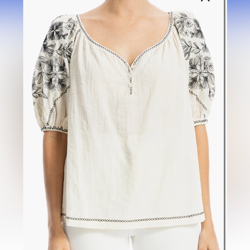 Max Studio Embroidered Puff Sleeve Top